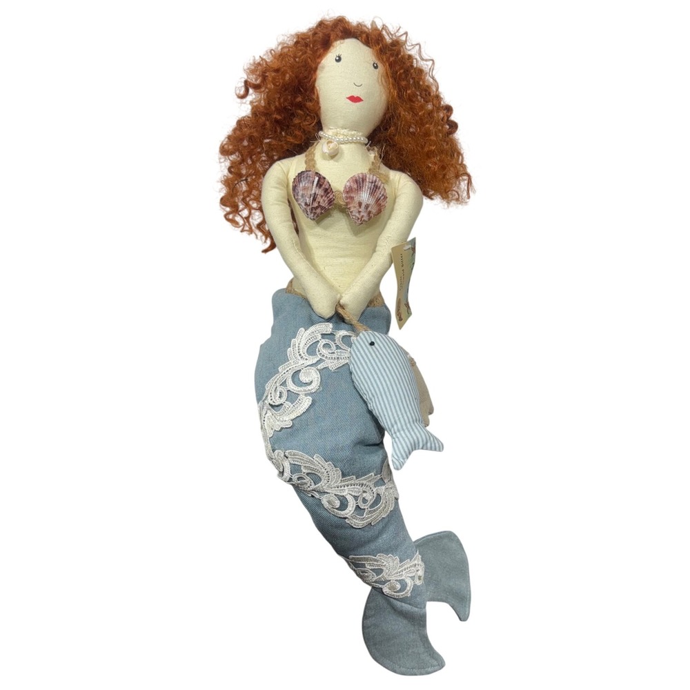 Mermaid Shelf Sitter Fabric Doll Cracker Barrel Nautical Beach Ocean 11"